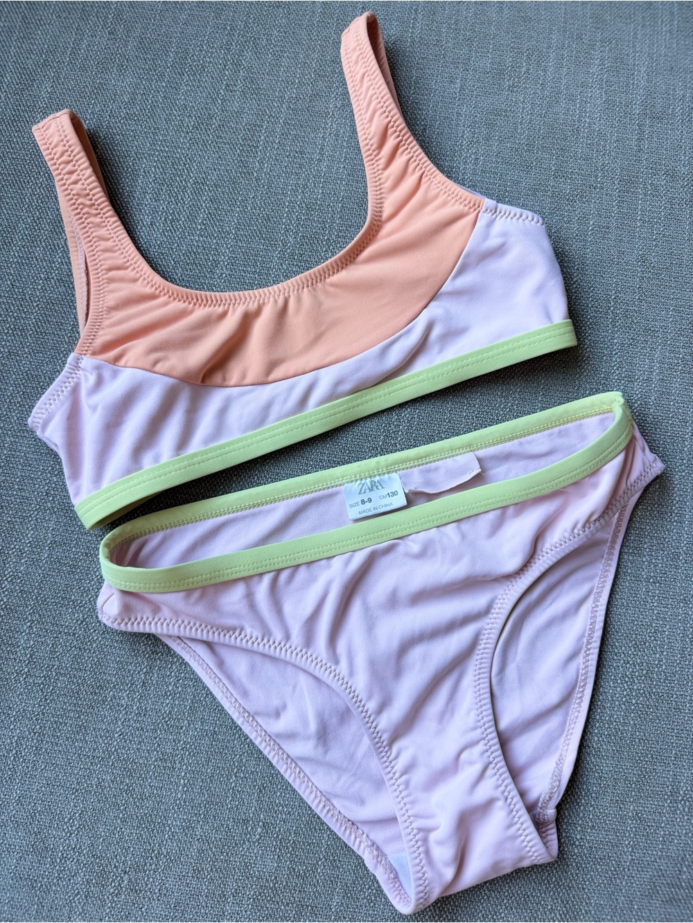 Zara Kids Two-Tone Peach and Light Pink Bikini with Lime Trim